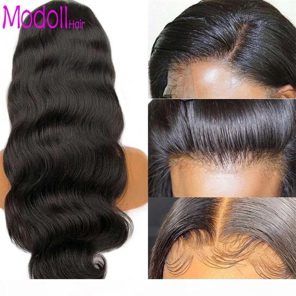 

lace front human hair wigs brazilian body wave lace front wigs with baby hair pre plucked modoll 13x4 human hair wigs, Black;brown