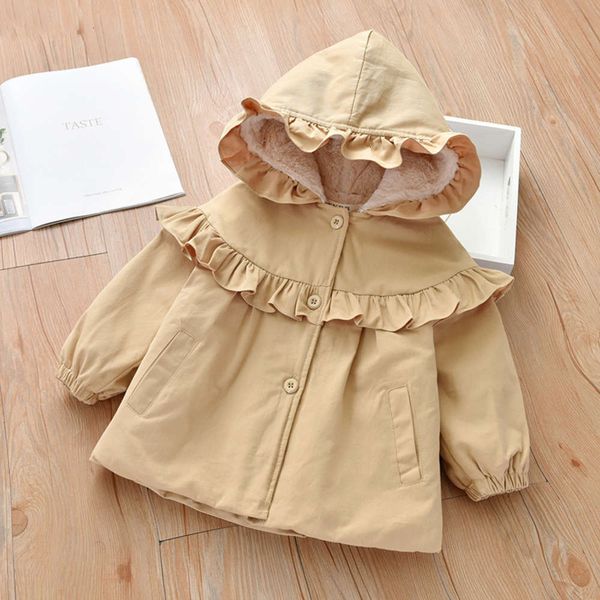 

coat winter girls' plush 2021 new long sve korean hooded thickened cotton et cardigan children's wear uzbd, Black