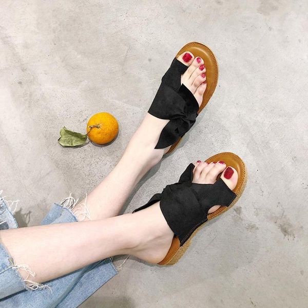 

slippers 2021 vrouwen zomer mode solid vlinder-knoop schoenen ongedwongen strand dames plus size1, Black