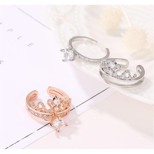 

2pcs/set crown women's adjustable ring exquisite zircon goddess opening ring bridal rings wedding jewelr sqcfiw beauty888, Silver