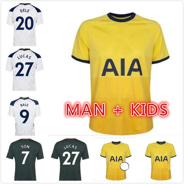 

man + kids kit 20 21 kane son bergwijn ndombele soccer jerseys 2020 2021 lucas dele jersey football kit shirt men kit sets, Black;yellow