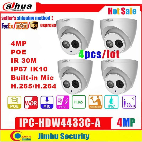 

cameras dahua ip camera 4mp ipc-hdw4433c-a 4pcs/lot starlight poe built in mic ir30m ip67 network cctv replace ipc-hdw4431c-a1