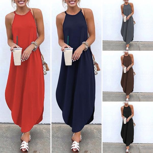 

plus size dress women sleeveless backless party strap long maxi dresses office ladies 2020 casual summer vestidos, Black;gray