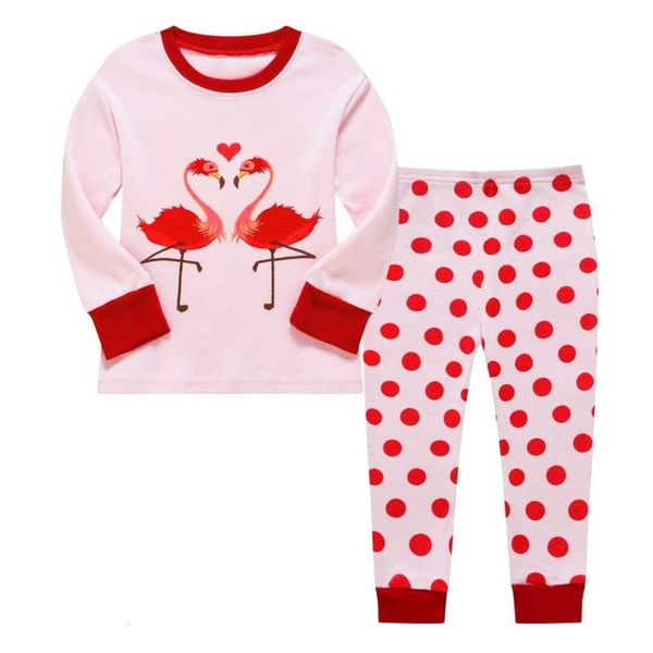

home 2020 new service children's long sve suit flamingo printed cotton pajamas, Blue;red