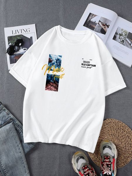 

men wave & letter graphic tee w7mk#, White;black