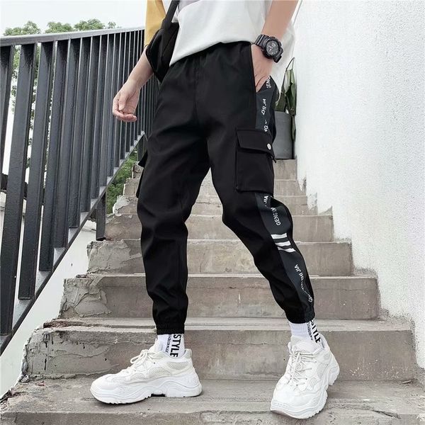 

aprilgrass asian size men multi-pocket harem hip pop pants trousers streetwear sweatpants hombre male casual fashion cargo pants men jogger, Black