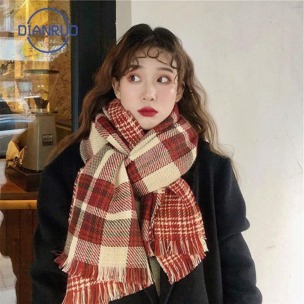 

dianruo sweet shawl winter red plaid blanket tassel scarf cape warm warm scarves men or women christmas gifn604, Blue;gray