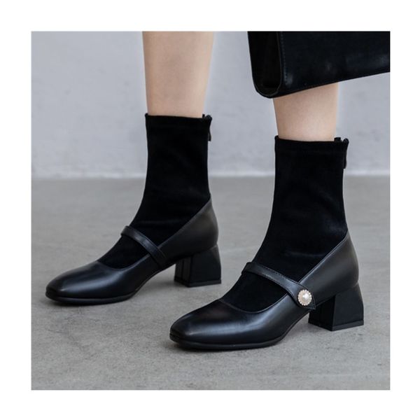

2020 version fine heel on toe feminine sole tube boots spring and new backward french 0o5n, Black
