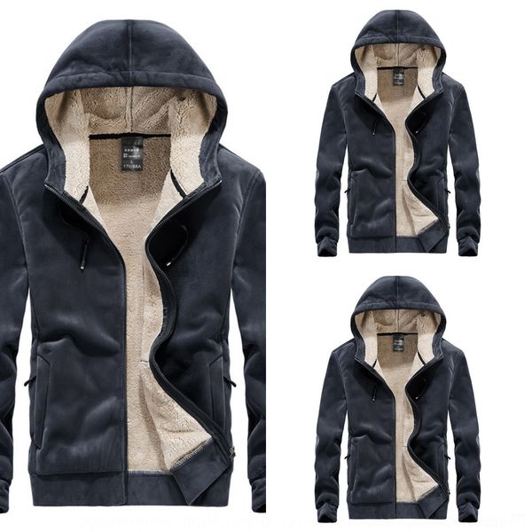 

13uhy cashmere cardigan large size silver coat hoodie sweater sportswear plus cashmere hood thickened fox hoodie men's sweater fleece c, Black
