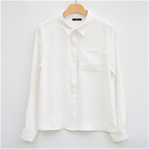 

2021 new long sleeve chiffon turn-down collar female vogue single-breasted shirt 4lne, White