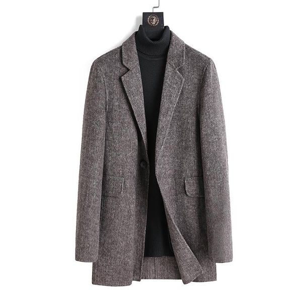 

men's wool & blends and winter cashmere coat double faced overcoat medium long business woollen cloth youth windbreaker man, Black
