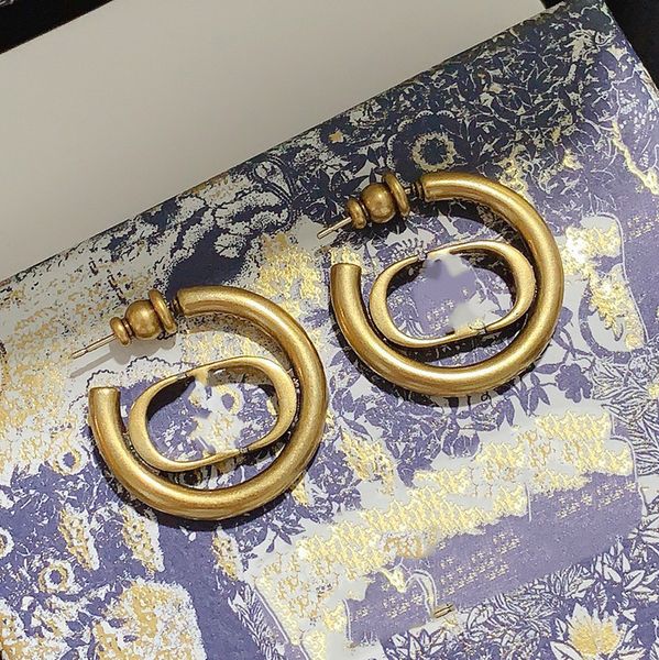 

women's designer earrings classic letter logo circle earrings 925 silver needle brass material, Golden;silver