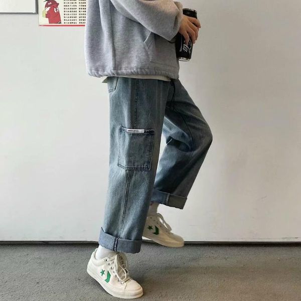 

повседневные джинсы для мужчин карманные карманы украшения грузовые брюки мода винтажные брюки хип-хоп свободные полнометражные дорожки данс, Black