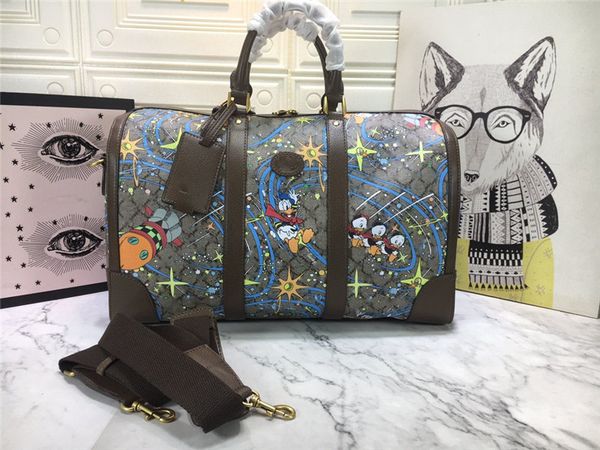 

designer luxury duffly boston bag beige ebony italy travel leather 648085 travel bags size: 45*27*23cm