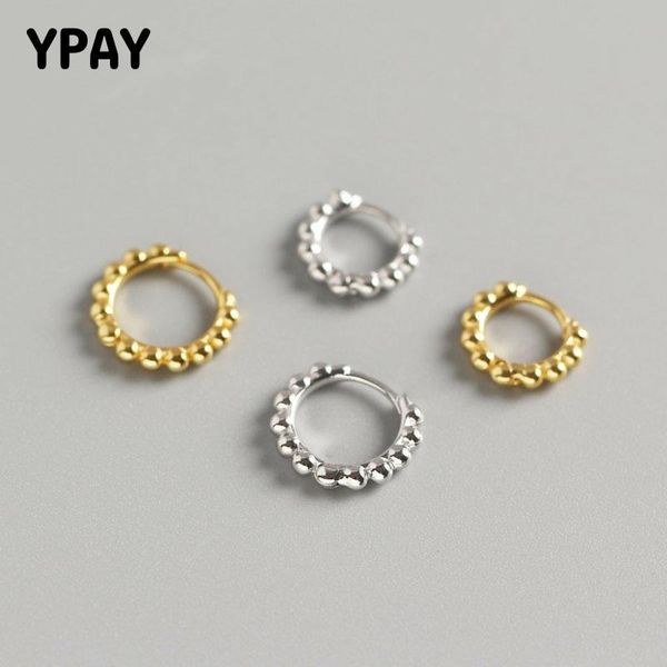 

ypay 100% pure 925 sterling silver small round beads hoop earrings for women korea japan ins simple earring fine jewelry yme509, Golden;silver