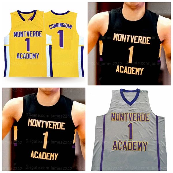 

custom cade cunningham 1# montverde academ basketball jersey stitched black grey yellow shirt size s-4xl any name and number jerseys, Black;red