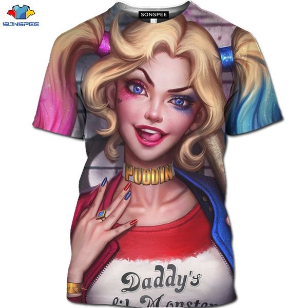 

cartoon harley quinn movie suicide squad female clown animal 3d print shirts humor harajuku kawaii men clothing