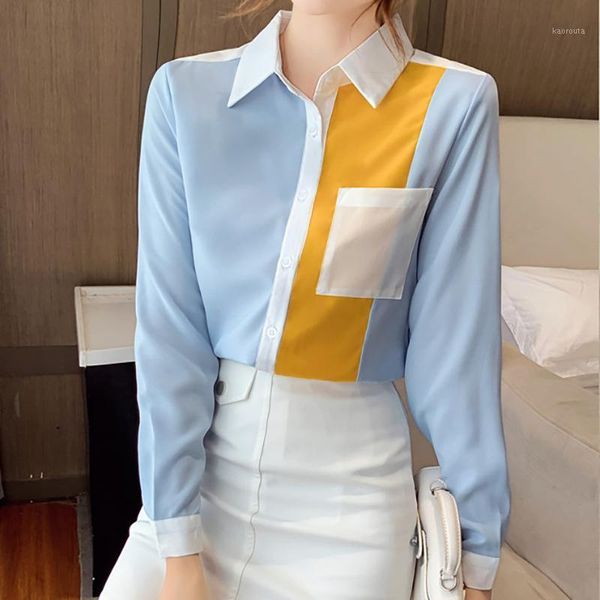 

chiffon blouse 2020 fashion autumn long sleeve turn down collar office lady shirts casual button loose blouses blusas femininas1, White