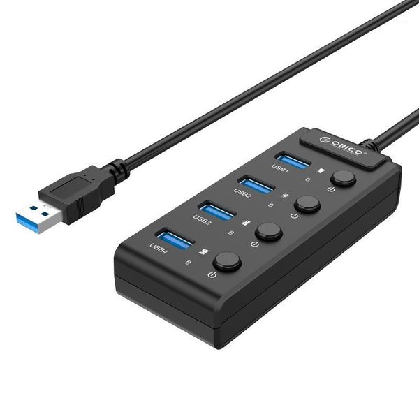 

orico 4 port usb 3.0 faceup design hub with individual power switches and leds plug and play 5gbps high-speed transmission1