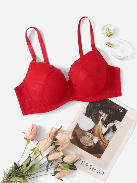 

plus contrast lace underwire bra 555g#, Black;white