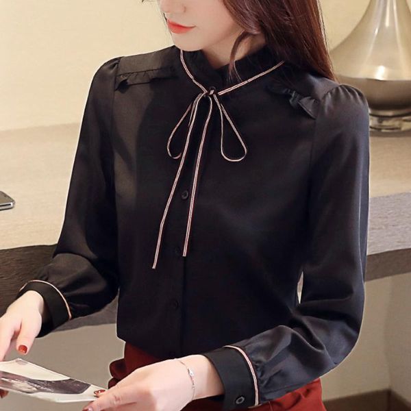 

women's blouses & shirts blusas mujer de moda 2021 long sleeve chiffon blouse women black womens and c141, White