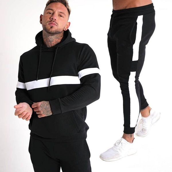 

new men's wear zipper hooded fitness sports suit for 2020 street trend striped men's sports suit for1, Gray