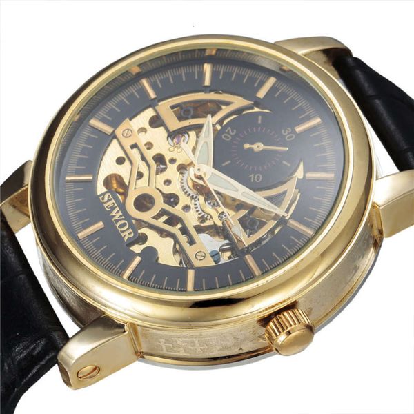 

hollow double sided men's sewor / swarch out full automatic pointer type leather simple japanese and korean watch 20217xx2, Slivery;brown