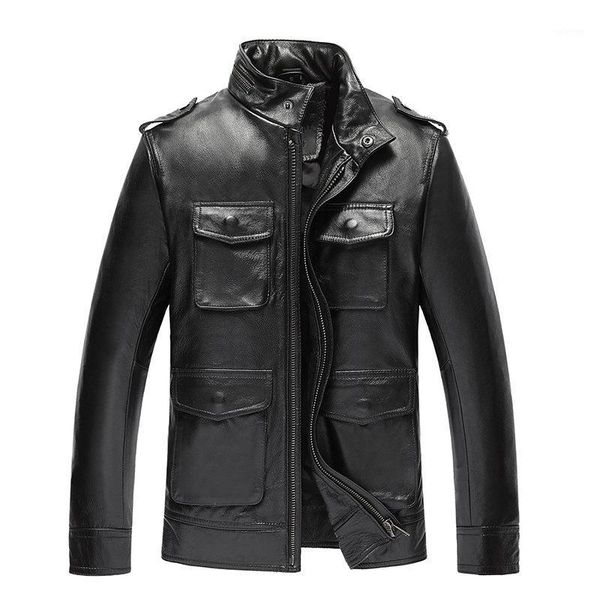 

genuine leather jackets for men cow leather jacket spring autumn plus size 5xl jaqueta couro 19-818 mf6011, Black