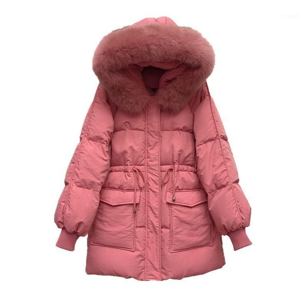 

2020 winter new products down jacket women's mid-length plus back korean version of the large fur collar hooded down jacket1, Black