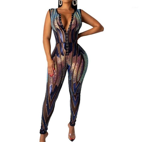 

shining change color sequins sleeveless jumpsuit women clothing bar nightclub singer dancer reflective sequined jumpsuits 20201, Black;white