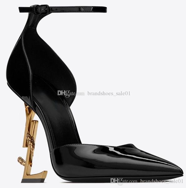 

with box brand shoes woman summer buckle strap rivet sandals high-heeled leather shoes pointed toe fashion luxury single high heel, Black