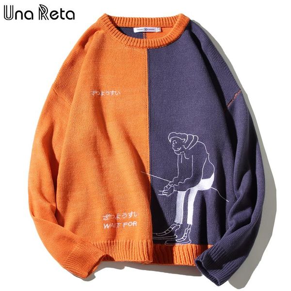

una reta sweater men new winter mens clothes long sleeve pullover knitwear men pull homme loose patchwork sweater, White;black