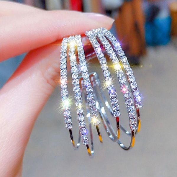 

hoop & huggie fashion big circle earrings multilayer round for women shining rhinestone wedding engagement jewelry gift acc, Golden;silver
