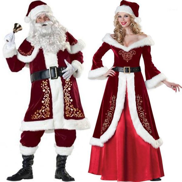 

theme costume red couple christmas santa claus fancy dress1, Black;red