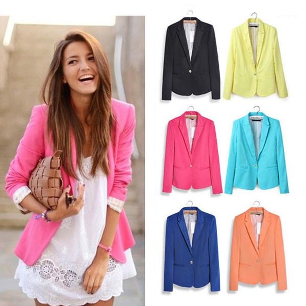 

2016 new casual slim women's blazers with striped lined women single button blazer suit seven colors xs-xxl solid ladies jacket1, White;black