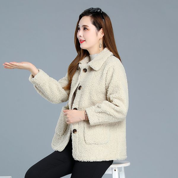 

2021 new granular cashmere female winter single lapel breasted thickening imitation sheep skinning integrated sheepskin coat wool 3cvo, Black;brown