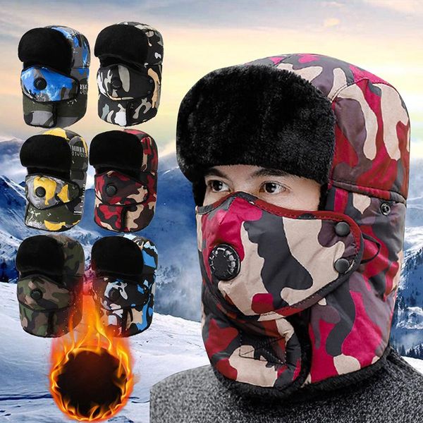 

beanies laamei camouflage army winter warm hat women men russian faux fur earflap caps waterproof snow cap outdoor
