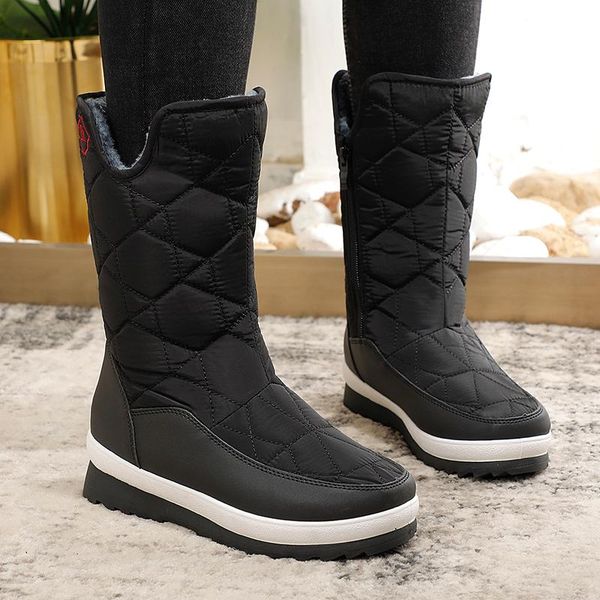 

snow boots women winter shoes ladies mid-calf platform booties waterproof zip up warm plush shoes female black bota mujer