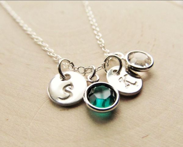 

personalized jewelry gifts hand stamped charm necklaces mother's day bridesmaid birthday ound initial pendant with birthstone