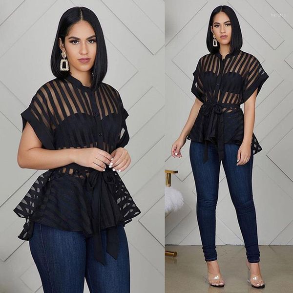 

women's flared perspective striped, White