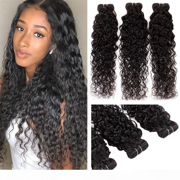 

peruvian virgin hair water wave 3 bundles kinky straight deep body wave hair weft brazilian malaysian indian kinky curly hair extensions, Black