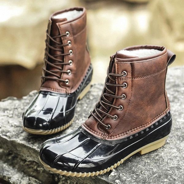 

blwbyl rain boots female warm plush lace up ankle boot women's soild heel casual waterproof women fashion ladies plus size shoes #1g9p, Black