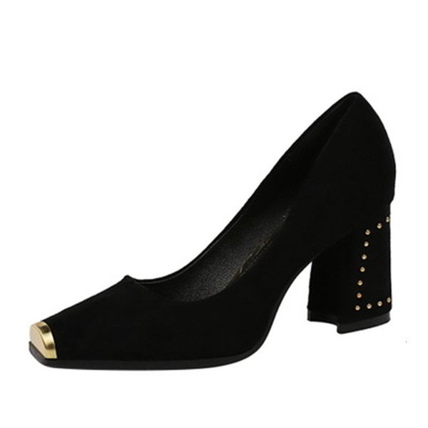 

2021 new foot pumps fashion rebite square heel 7.5 in office high heels from female wedding dress shoes flht, Black