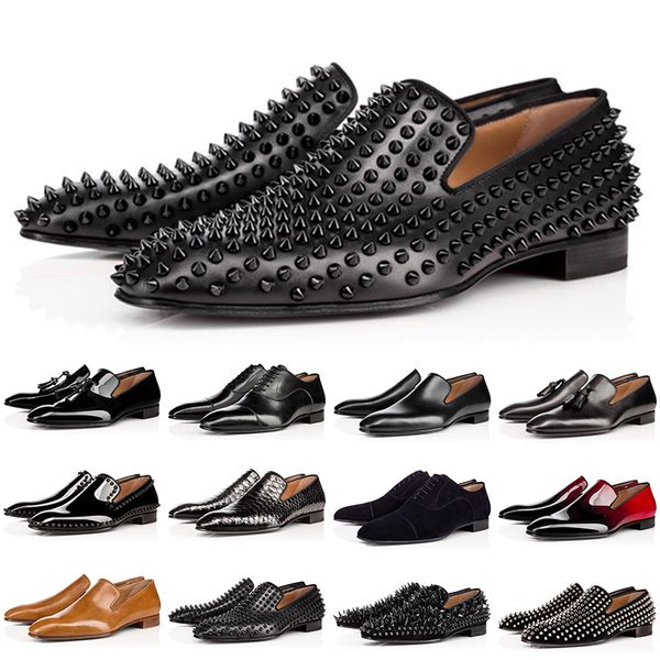 

r red bottom mens loafers shoes matte patent leather suede rivets fashion loafer business wedding party dress shoe