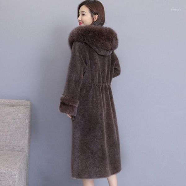 

women winter warm faux fur coat plus size fluffy long jacket faux sheep shearing overcoat lady loose fit outerwear1, Black