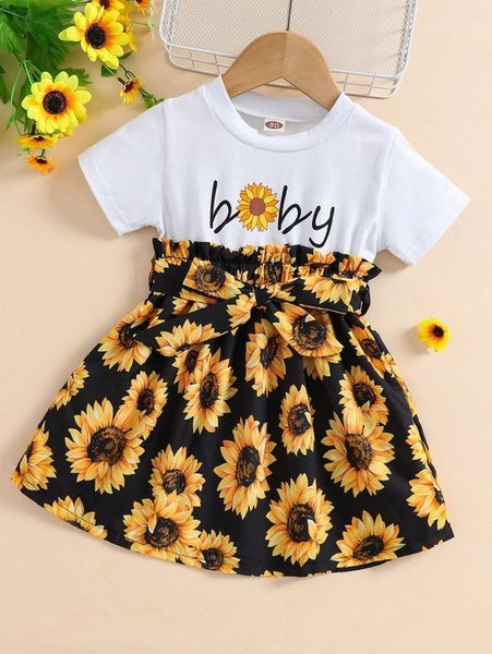 

baby floral and letter graphic 2 in 1 dress she, Red;yellow
