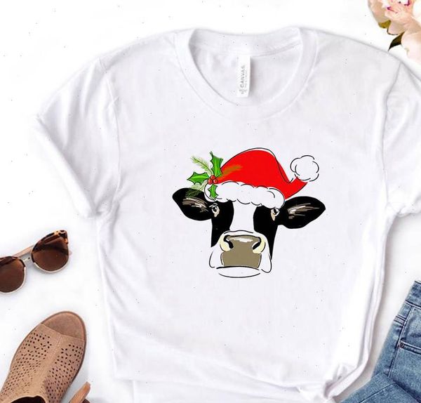 

santa cow print women tshirt cotton casual funny t shirt gift lady yong girl tee a 1074, White