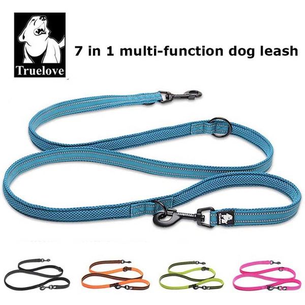 

truelove 7 in 1 multi-function adjustable dog lead hand pet training leash reflective multi-purpose dog leash walk 2 dogs 1020
