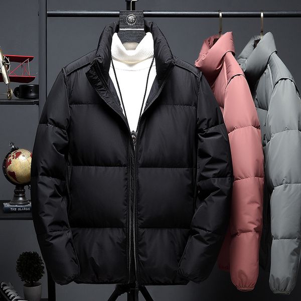 

20 men's autumn and winter cardigan solid white duck thickened windproof leisure youth warm down jacket, Black;brown