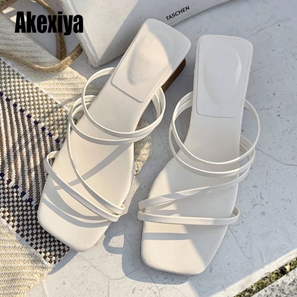 

vintage square toe slipper sandals women narrow band high heel women sandals elegant square toe holiday sandals s404 y200702, Black